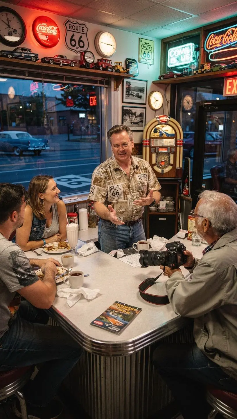 Historical tour guide sharing stories in a city setting.